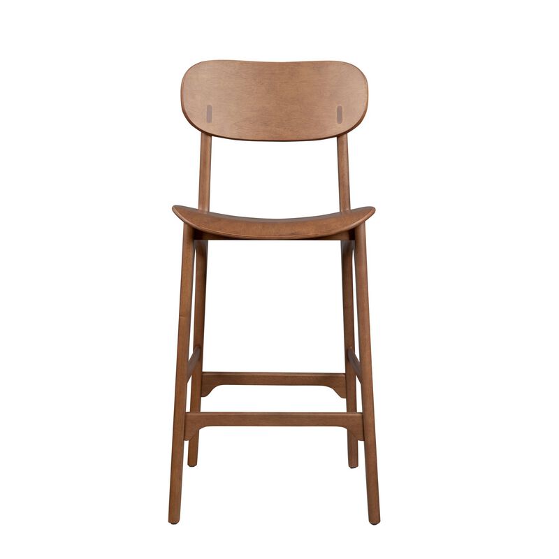 Seln 30 Inch Barstool Chair, Curved Seat, Open Back, Dark Brown Wood - Benzara