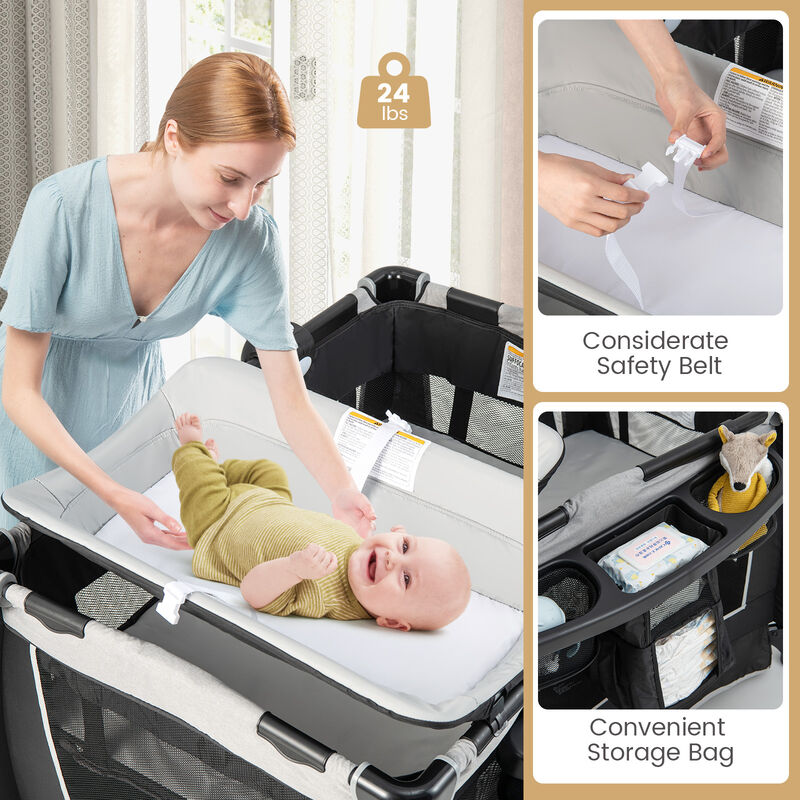 4-in-1 Convertible Portable Baby Play yard with Toys and Music Player