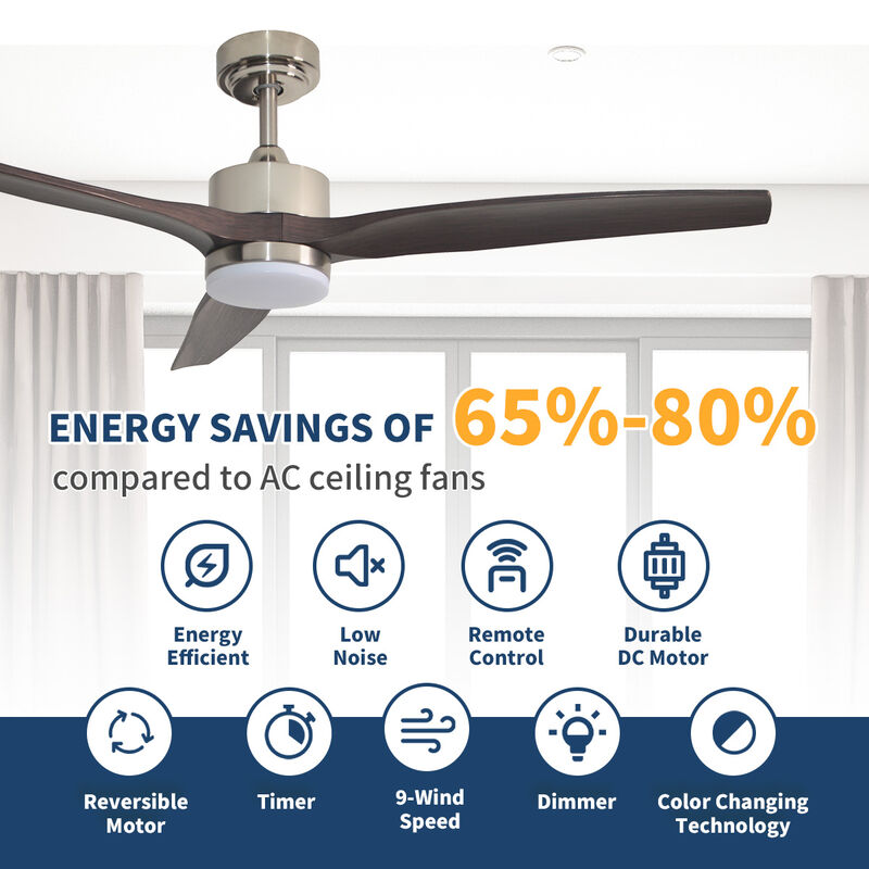 ENLIGHT 52" Smart DC Ceiling Fan with Light, Matter Smart Home Integration, CCT and Dimmable LED, 3 Blades, Indoor Rated image number 3