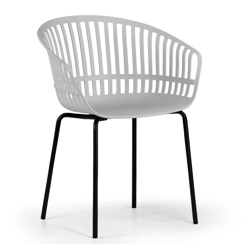 Glamour Home Set of 2 Barras Gray Plastic Dining Chair with Slatted Back and Iron Legs