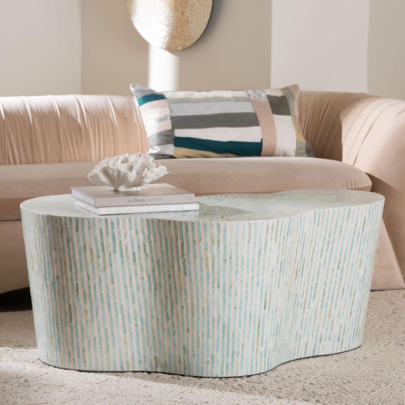 bali & pari Fiorella Capiz Shell Coffee Table - Mother of Pearl Irregular Shape Accent Table with Textured Inlay Surface for Living Room or Lounge Space image number 7