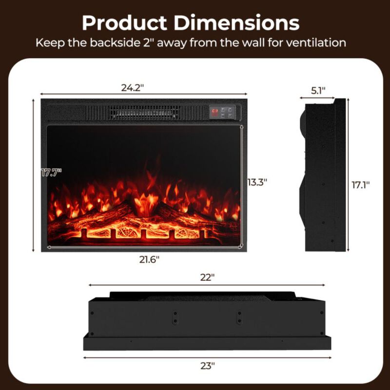 Hivvago 23 Inch Electric Fireplace Insert Fireplace Heater with Adjustable Flame Color