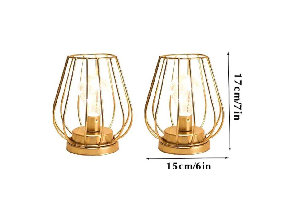 Cordless Battery Operated Metal Table Lamps Set Of 2 For Patio Outdoor Gold