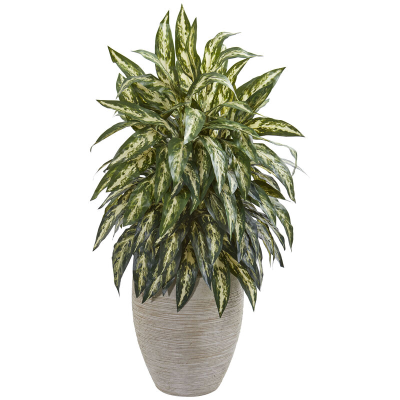 Hivvago Aglonema Artificial Plant in Sand Colored Planter