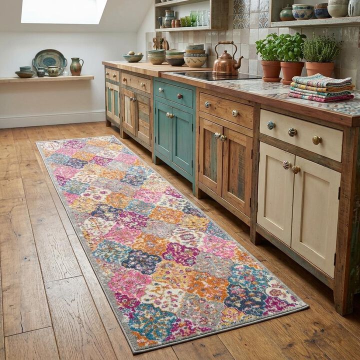 HomeRoots 8' Gray And Ivory Geometric Distressed Runner Rug