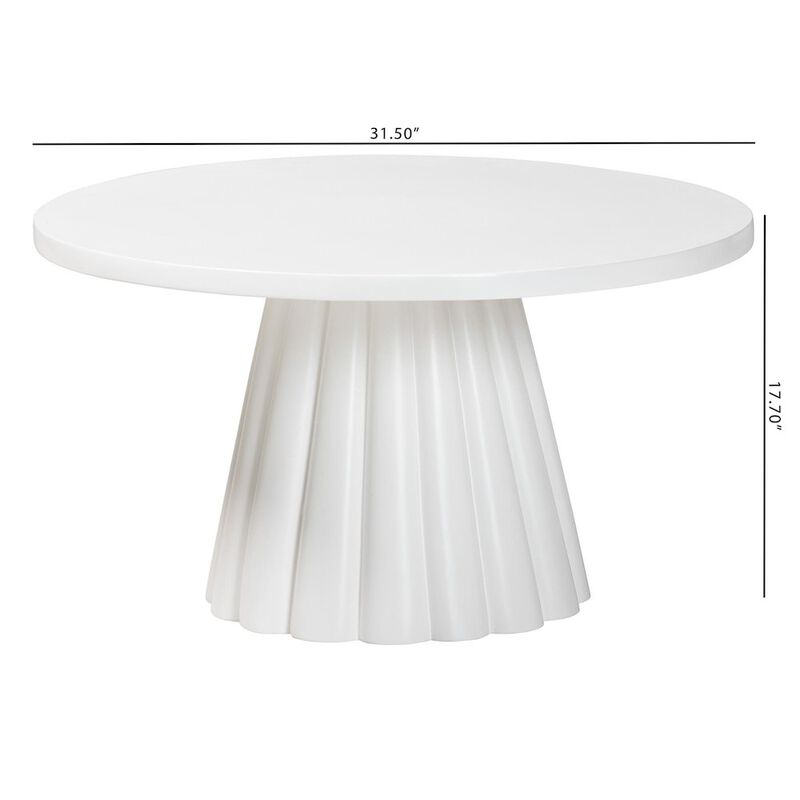 bali & pari Round Coffee Table with Fluted Pedestal Base - White Resin Accent Table