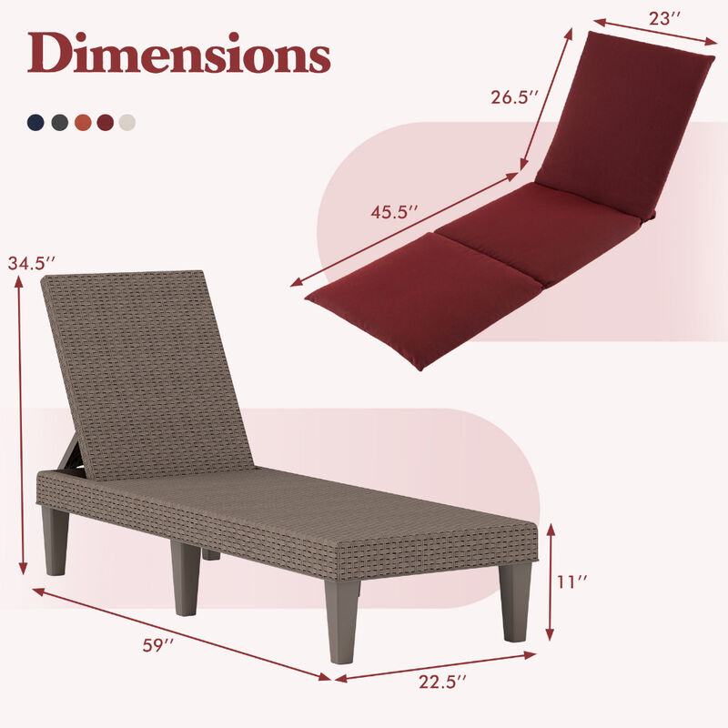 Patio Lounge Outdoor Recliner Chair with Cushion 3-Position Adjustable Backrest