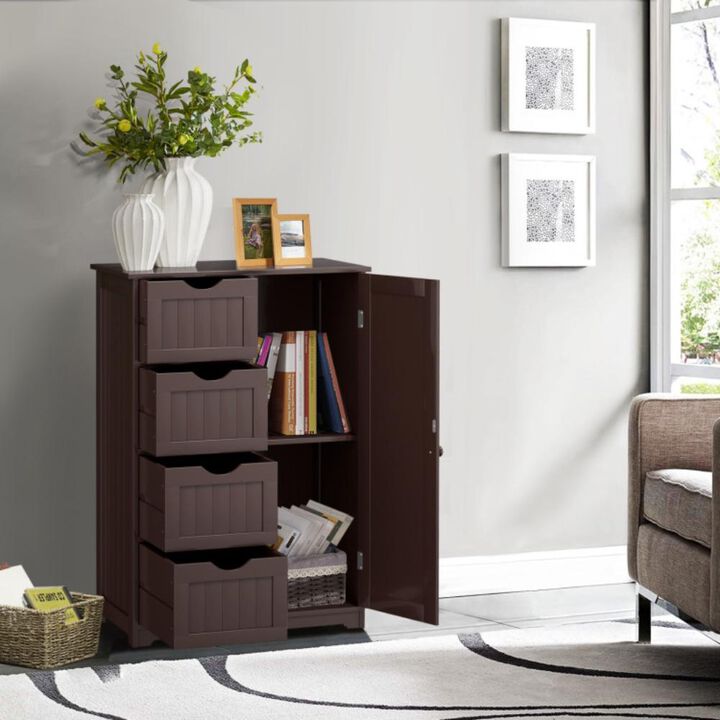 Hivvago Free-Standing Wooden Cabinet with 4 Drawers and Door Cabinet