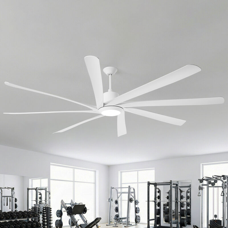 100" Modern Matte White Dimmable Reversible Aero Blade Ceiling Fan with Light and Remote image number 1