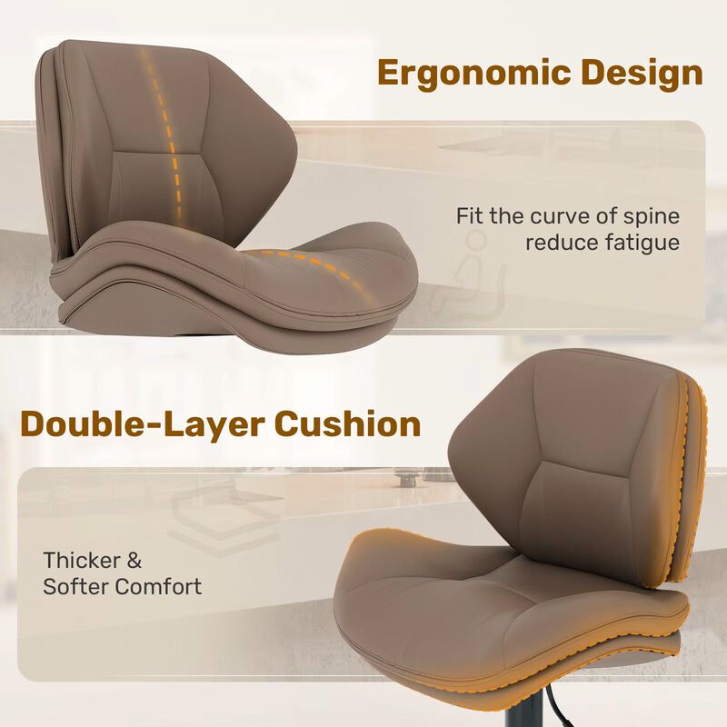 Modern Ergonomic PU Leather Bar Stools, Adjustable Counter Height Stools with Double-Layer Cushion, Steady Stainless Steel Frame Rustic Kitchen Island Chairs for Outdoor image number 2