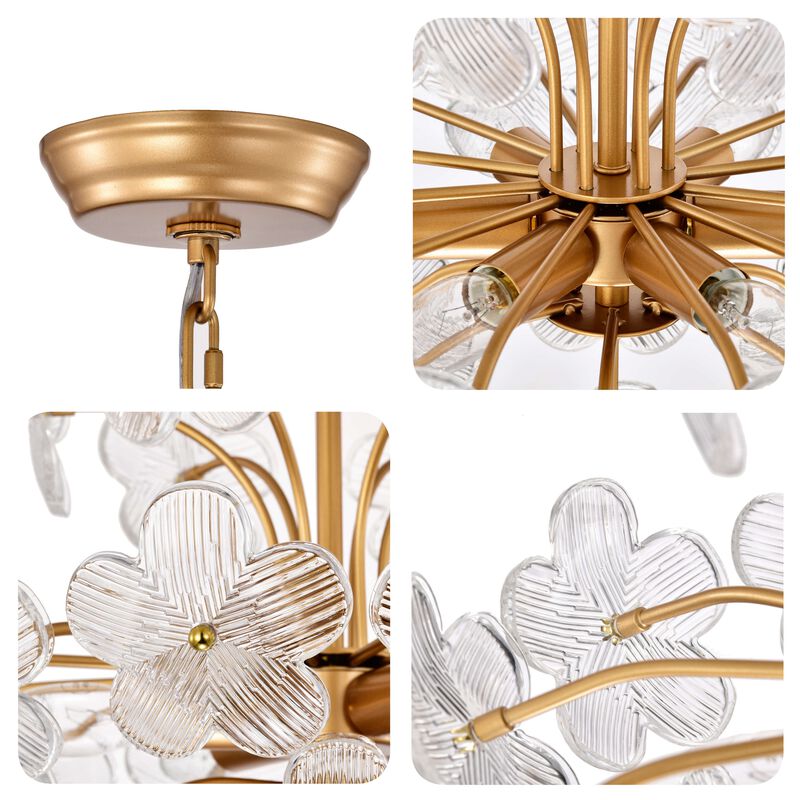 Fabiola Modern 6-Light 17.7" Glam Clear Glass Flower Chandelier-Glossy Brass image number 3