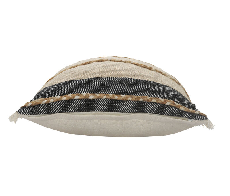 Soft Jute Striped Zippered Pillow &ndash; Stylish Decorative Cushion for Sofa, Bed, or Living Room