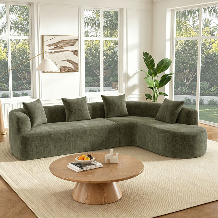 Merax Oversized Curved Sectional with Wraparound Backrest, High-Resilience & Memory Foam Layers