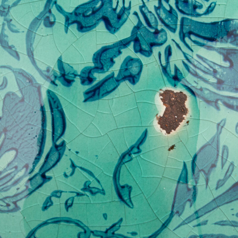 Round Decorative Terracotta Vase with Transferware Pattern, Aqua image number 6