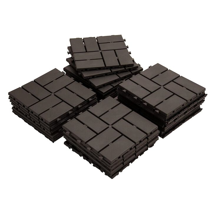 CLIHOME 12"x12" Square Composite Decking Tiles,Outdoor Patio Checked Plastic Interlocking Deck Tiles(Pack of 36)