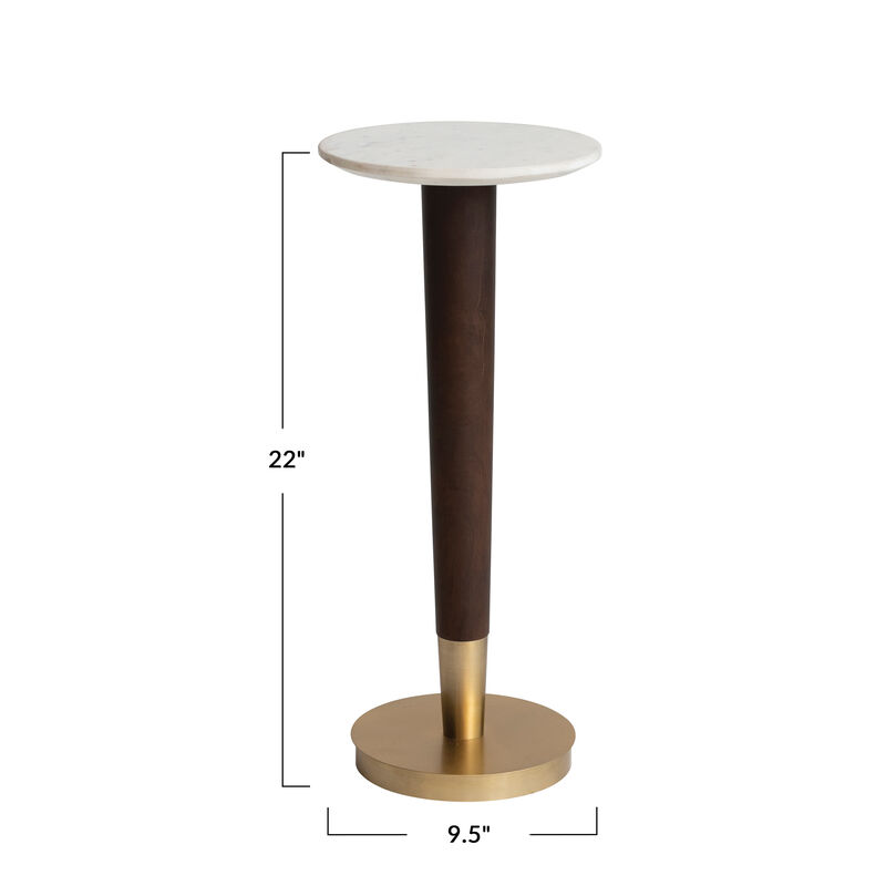 Rowena Interiors Acacia Wood and Metal Martini Table with Marble Top, Walnut and Brass image number 2