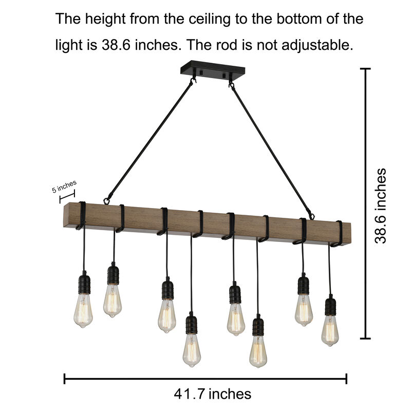 Camile 8-light Natural Wooden Beam Linear Chandelier in Antique Black Finish image number 4