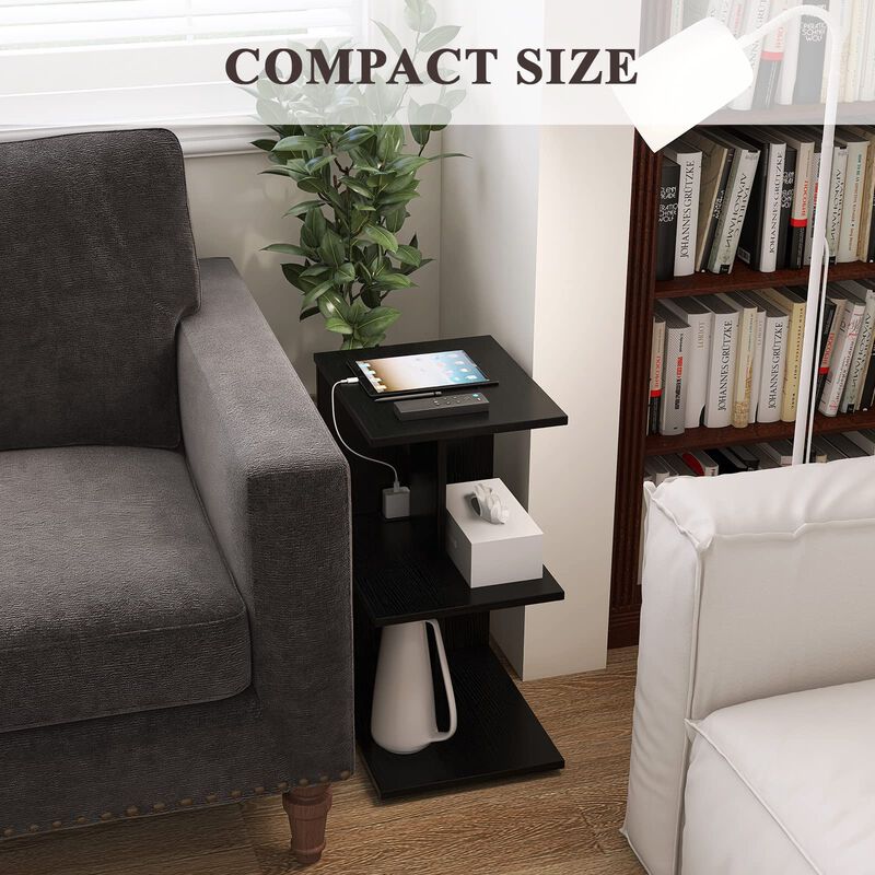 ZGREN End Table with Charging Station, Narrow Side Tables for Small Spaces USB Ports and Outlets Rolling Bedside Nightstand Sofa