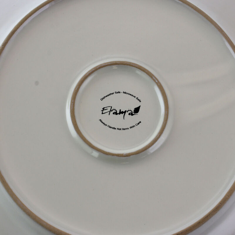 Elama Market Finds 16 Piece Round Stoneware Dinnerware Set in Embossed White