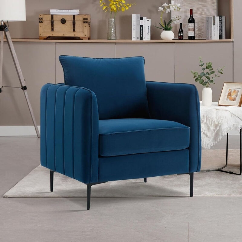 Envelor Mid-Century Modern Velvet Accent Armchair with Lumbar Pillow image number 1