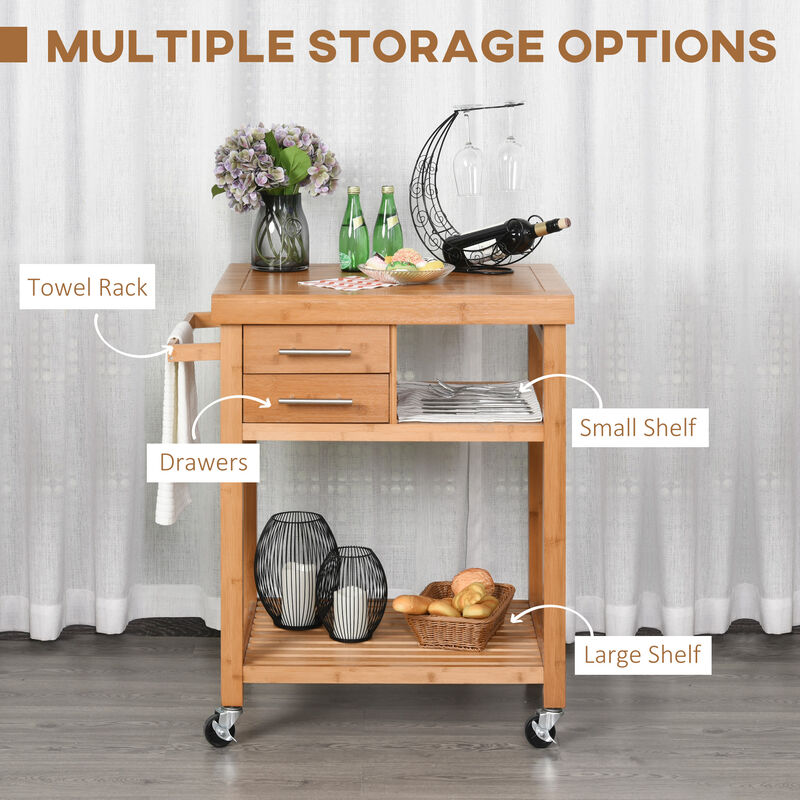 Indoor Distressed Moving Microwave Cart w/ 2 Storage Drawers Adjustable Shelves