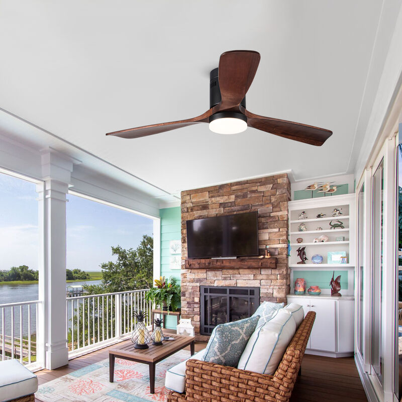 Semi Flush Ceiling Fan with Integrated LED Light in Solid Wood Blade image number 8