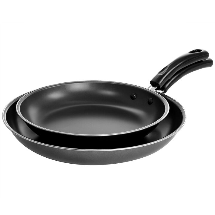 Gibson Everyday Highberry 2 Piece 12in and 10in Frying Pan Set in Metallic Grey