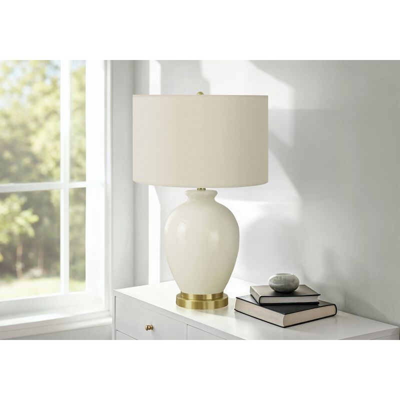 ="Lighting, 26""H, Table Lamp, Ivory / Cream Shade, Cream Ceramic, Transitional