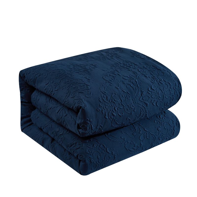 Chic Home Mayflower Comforter Set Embossed Medallion Scroll Pattern Design Bed In A Bag Navy, Queen