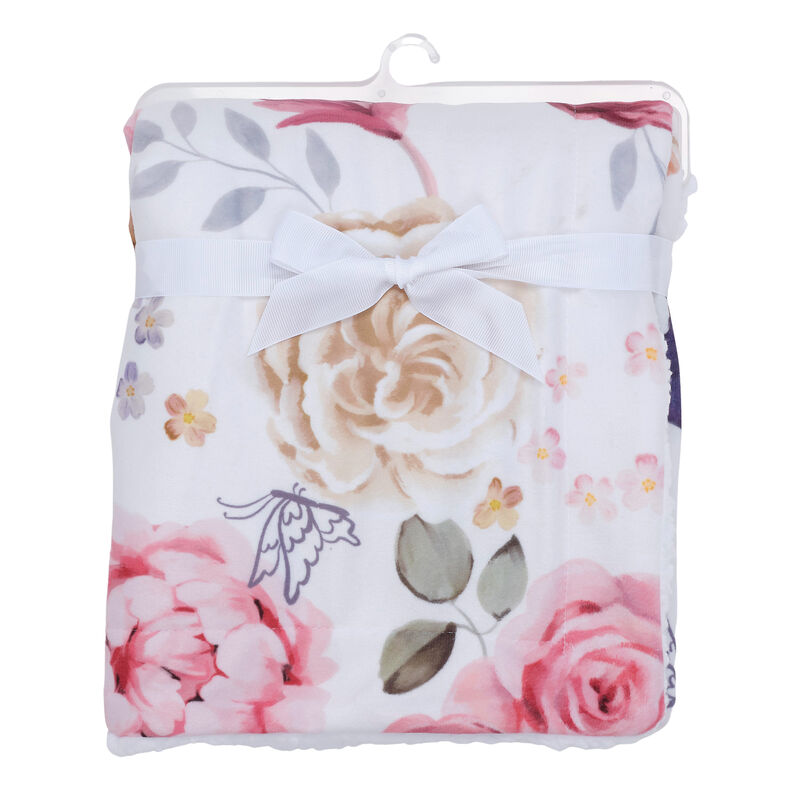 Lambs & Ivy Secret Garden Ultra-Soft Fleece/Minky Floral Baby Blanket