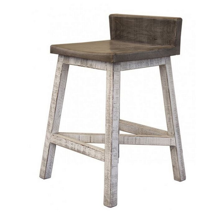 Suga 24 Inch Counter Height Stools, Set of 2, Farmhouse, Solid Pine Wood, Ivory, Gray - Benzara