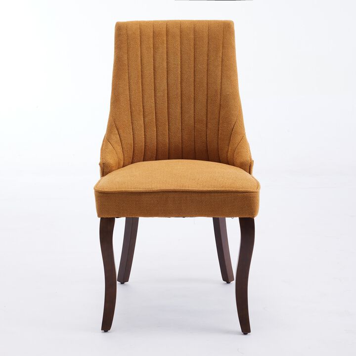 Whisen 2-Piece 25inch Dining Chairs, Rayon Linen Upholstered Channel Tufted with Curved Solid Wood Legs for Kitchen Dining Room