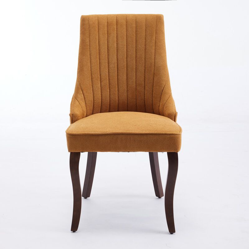 Whisen 2-Piece 25inch Dining Chairs, Rayon Linen Upholstered Channel Tufted with Curved Solid Wood Legs for Kitchen Dining Room image number 0