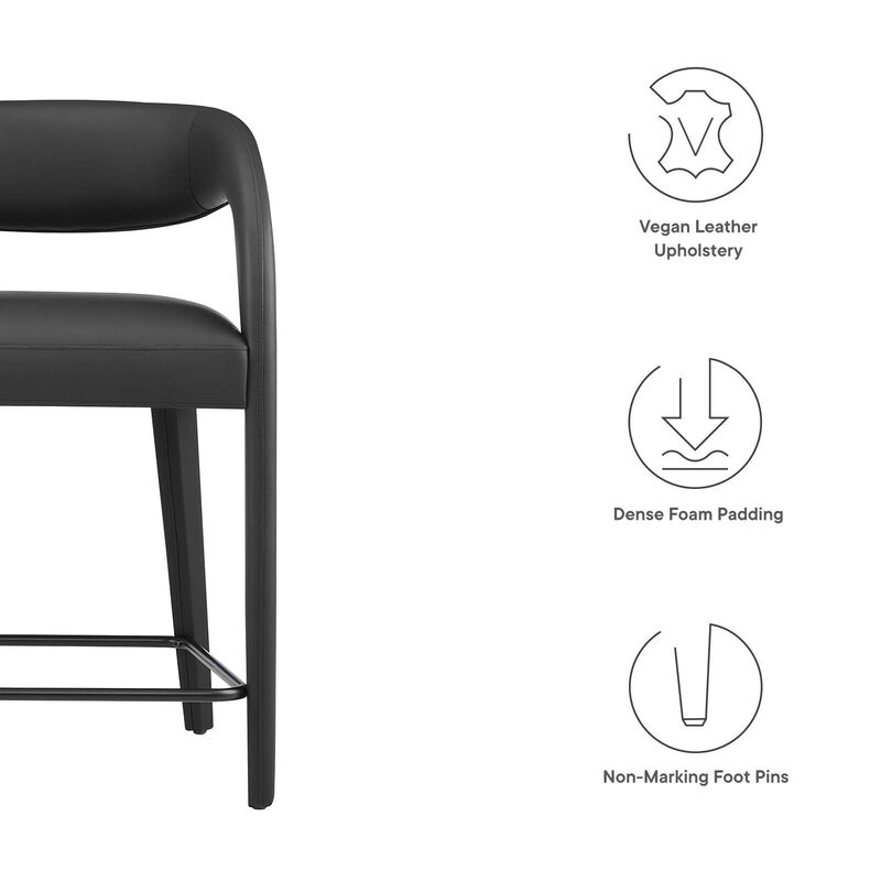 Modway EEI-6564-BLK-BLK Pinnacle Vegan Leather Counter Stool Set of Two, Black Black image number 8