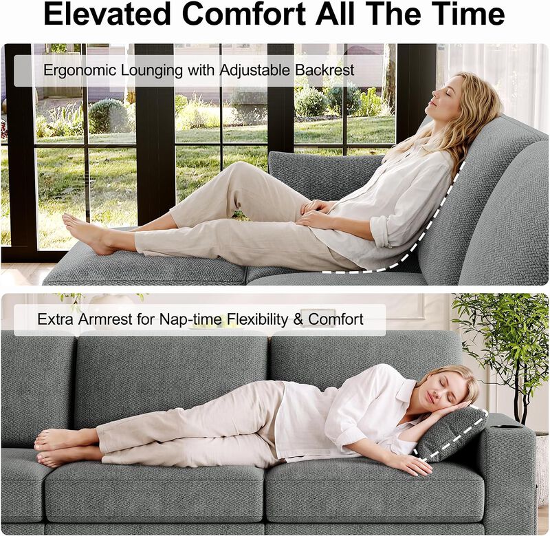 Vipbear 128" Modular Sectional Sofa, Chenille U Shaped Cloud Couch with Ottoman Adjustable Backrest image number 3