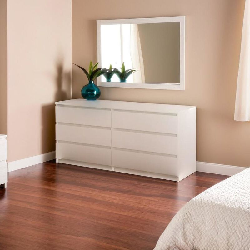 FurniFact Stylish 6 Drawer Double Dresser Featuring Elegant White Wood Grain Finish
