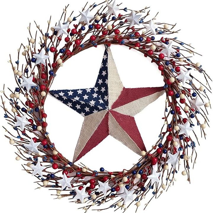 Burlap Flag Star Wreath, Front Door & Wall Decor