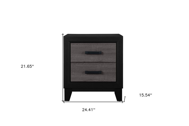 HomeRoots 22" Black And Gray Wood Two Drawer Nightstand