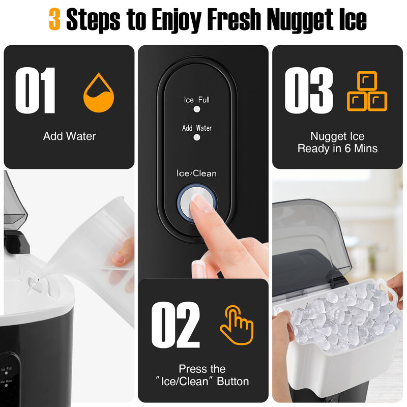 Countertop Nugget Ice Maker with Soft Chewable Pellet Ice for Home or Office Use