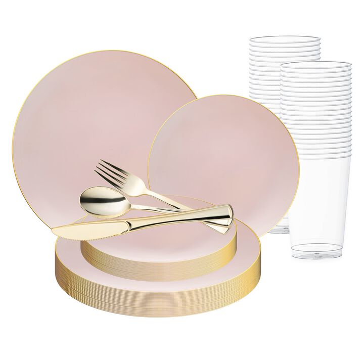 Gold Rim Organic Round Plastic Wedding Value Set