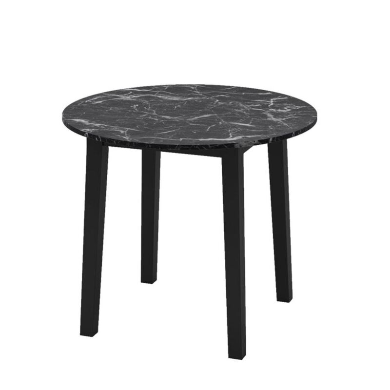 Hivvago 35 Inch Round Dining Table with Rubber Wood Legs and Marble-textured Veneer Tabletop