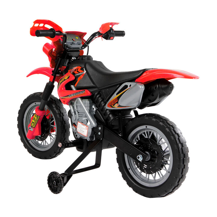 BreeBe 6V Kids Motorcycle, Electric Motorcycle with Dirt Bike Style, Street Bike Design Battery Powered Ride On Toy with Training Wheels, Headlight, Music