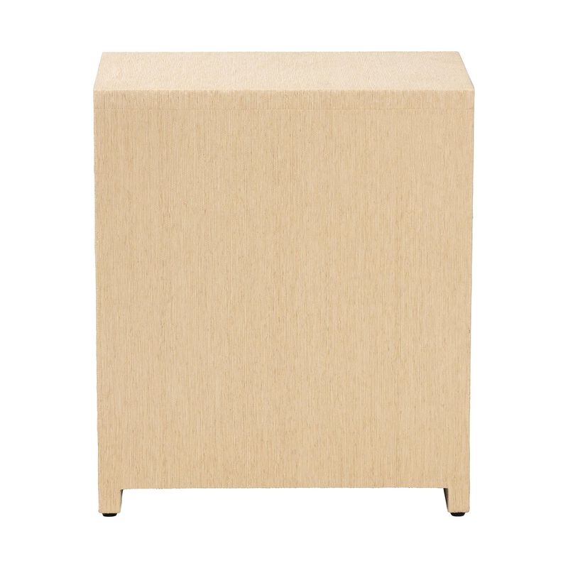 bali & pari William Grasscloth 1-Drawer Nightstand with Open Shelves - Woven Texture Bedside Table with Gold Knob, Modern Coastal Accent Table for Bedroom image number 5