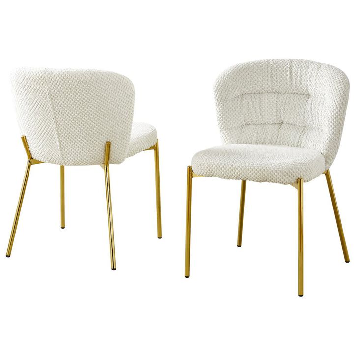 Cream Fluffy Fabric With Gold Chrome Base, Set Of 2