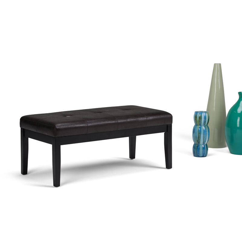 Lacey 43 inch Wide Contemporary Rectangle Tufted Ottoman Bench in Distressed Black Faux Air Leather image number 2