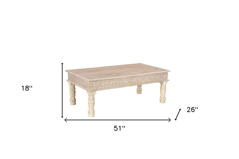 HomeRoots 51" White Solid Wood Distressed Coffee Table image number 6