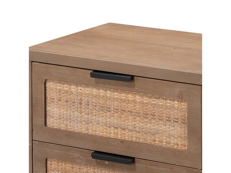 Side Table with MDF Frame and 2 Rattan Weaving Front Drawers, Brown - Benzara image number 2