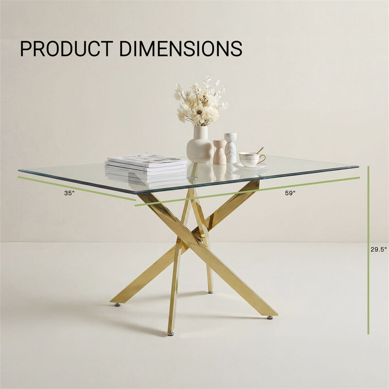 59.06 Inches Modern Rectangular Glass Table with Silver Frame image number 3