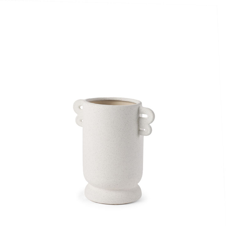 HomeRoots 10" Off White Ceramic Cylinder Table Vase With Handles
