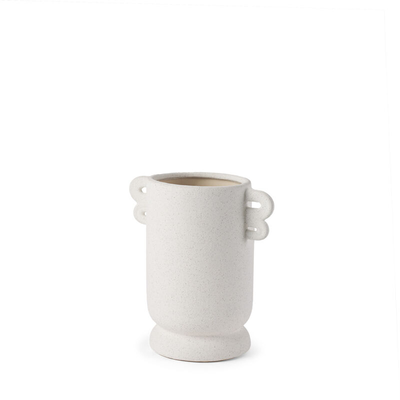 HomeRoots 10" Off White Ceramic Cylinder Table Vase With Handles image number 0